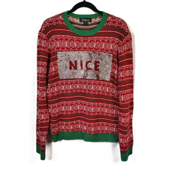 33Degrees Naughty Nice Sequin Christmas Sweater Women's Large Holiday Shirt - Picture 1 of 7